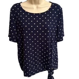 Talbots short-sleeve. Size L. Navy blue with white polka dots. Casual wear.